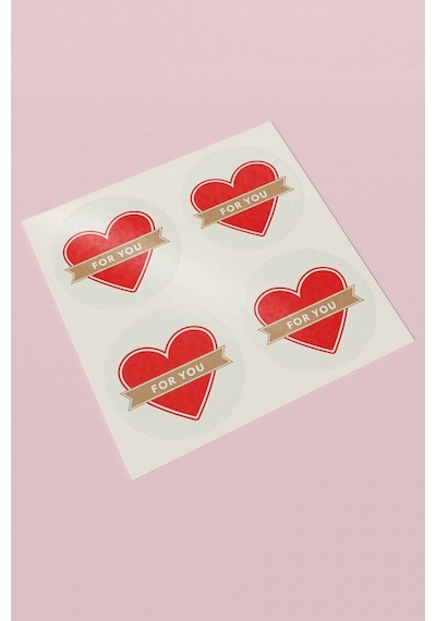 90 Adet For You Kırmızı Kalpli Paketleme Sticker 3x3cm St2019 Çok Renkli