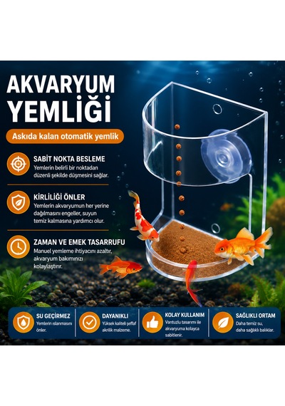 Akvaryum Yemleme Halkası Vantuzlu Akrilik Balık Yemliği Yem Dağılmasını Önleyen Yem Besleme Aparatı