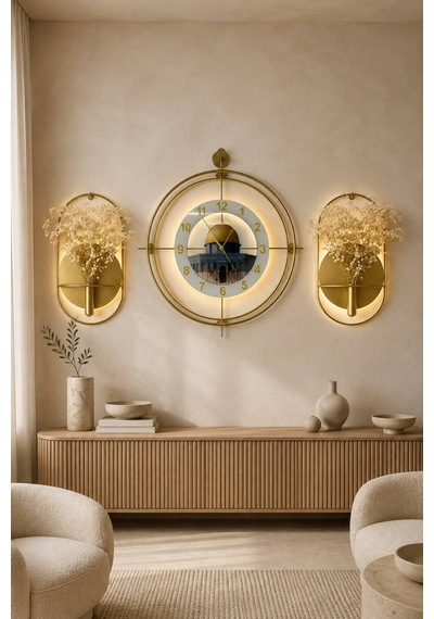 Gold Aplik Model Çiçeklik 1 Adet + Cipso Çiçek 1 Adet , Modern Dekoratif Duvar Dekoru Gold - 699584521