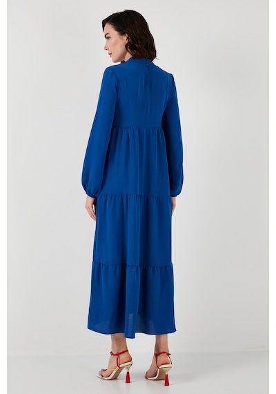 Lela Modest Regular Fit Dik Yaka Uzun Bayan Elbise 611El545 Indigo
