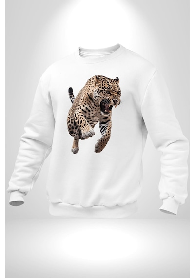 Jaguar Sırtından Çıkan Unisex Beyaz Sweatshirt Beyaz