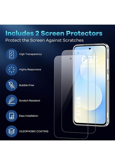 Tr Samsung İle Uyumlu Galaxy S25 Fe Kılıf Kamera Çıkıntılı Korumalı Yumuşak Şeffaf Silikon + 9h Ekran Koruyucu