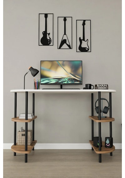 120 Cm Çalışma Masası Bilgisayar Masası 2 Raflı Kitaplık Ofis Ders Masası Ahşap Metal Ayaklı Beyaz - Atlantik Çam 120 Cm Çalışma Masası Bilgisayar Masası 2 Raflı Kitaplık Ofis Ders Masası Ahşap Metal Ayaklı Beyaz - Atlantik Çam