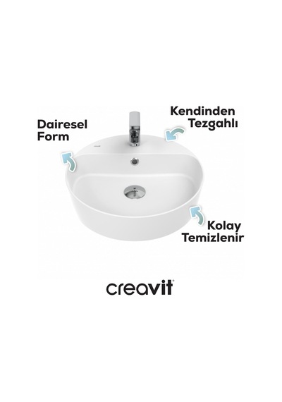 Creavit Loop 45cm Masa Üstü Çanak Lavabo Beyaz Lp146-00cb00e-0000