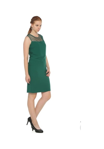 4011Ay-Nidya Moda Büyük Beden Işli Krep Elbise Yeşil