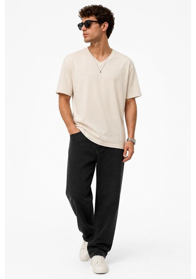 Erkek V Yaka Basic Tişört Kısa Kol Yazlık Regular Fit T-shirt - Bej Çok Renkli Erkek V Yaka Basic Tişört Kısa Kol Yazlık Regular Fit T-shirt - Bej Çok Renkli