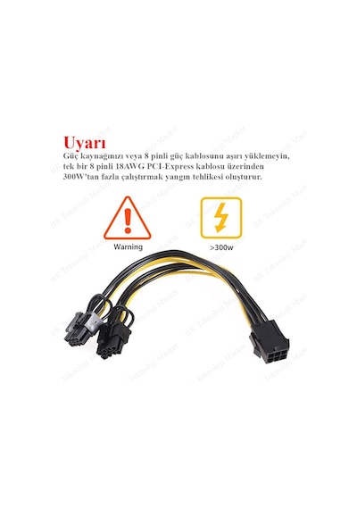 Pci-E 6 Pin Dişi To 2 X Pci-E 8 6+2）Pin Erkek Gpu Güç Kablosu