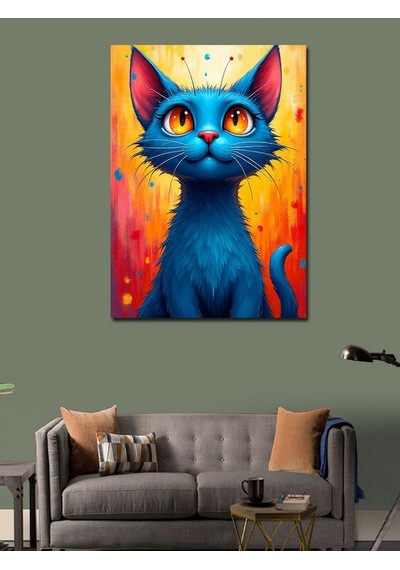 Kanvas Tablo Turuncu Arka Plan Kedi 50cmx70cm