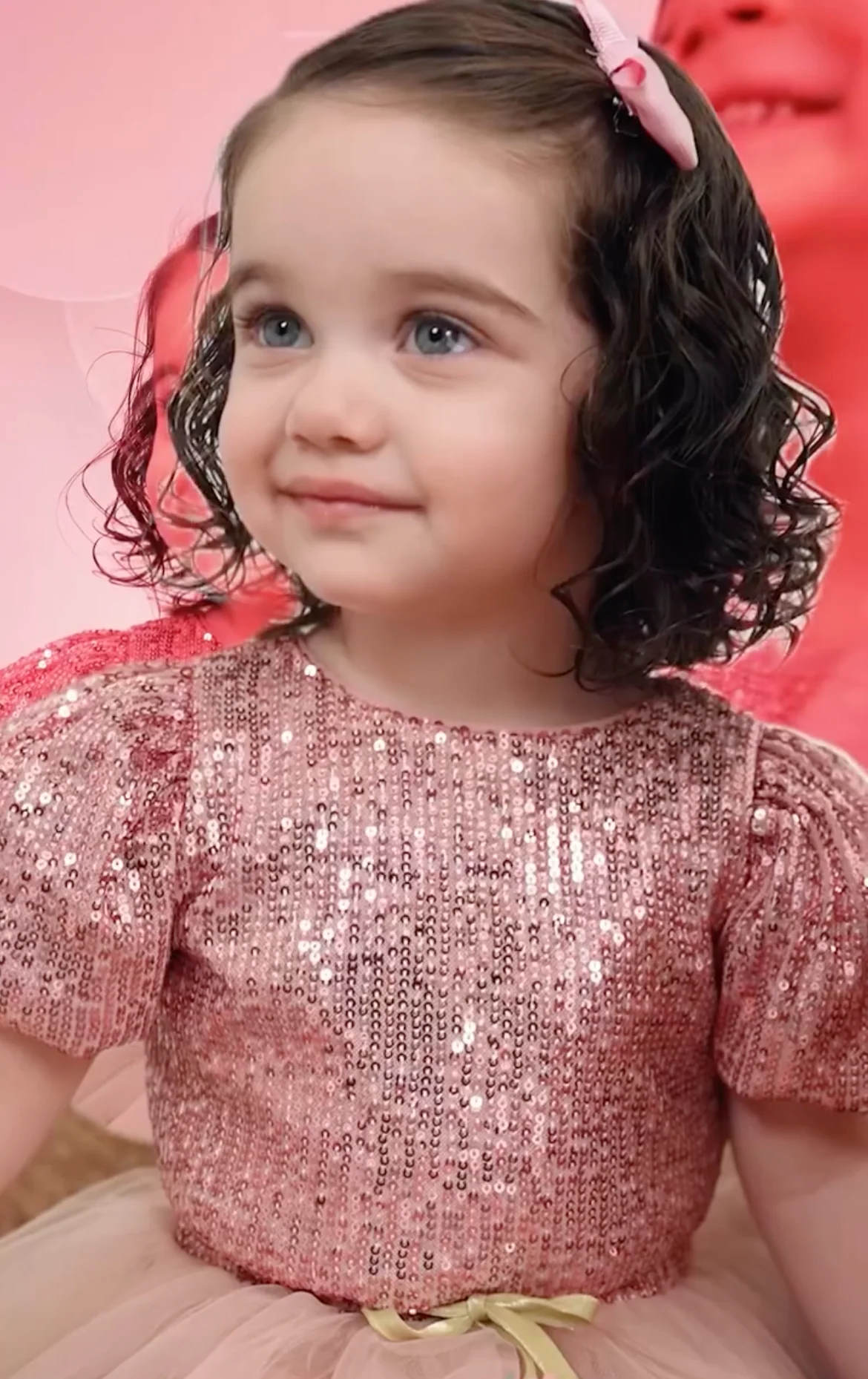 Momercy Lale Detay Tütü Etek Ve Pullu Payetli Kız Çocuk Parti Elbisesi Pembe