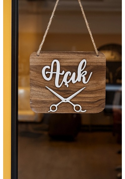Ahşap Dekoratif Kesim Açık-kapalı Yazılı Tabela