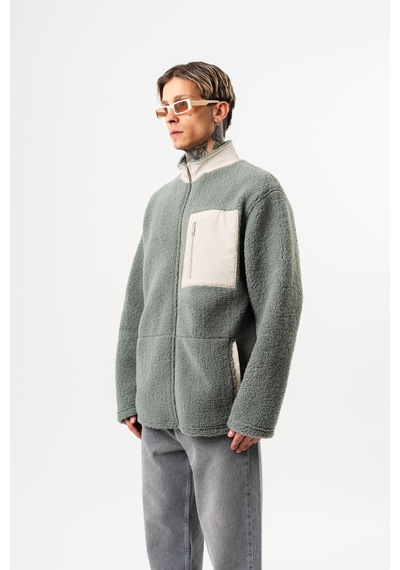 Respire Erkek Zip Oversize Teddy Ceket Yeşil