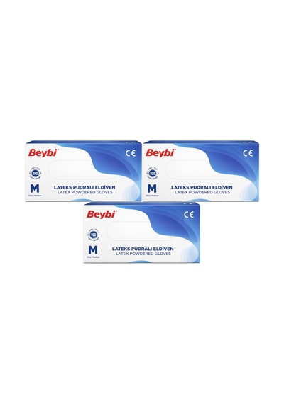 Beybi Lateks Pudralı Muayene Eldiveni M - Medium - Orta 300lü Set