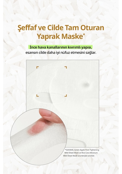Pirinç Özlü, Cilde Aydınlık Görünüm Veren Yaprak Maske Goodal Rice Cera Moisture Mild Sheet Mask