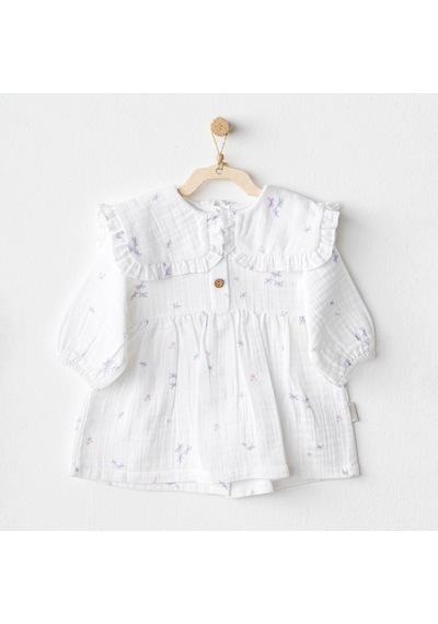 AndyWawa Kız Bebek Elbise Dress Magical Butterfly Muslin Ac25585 Beyaz