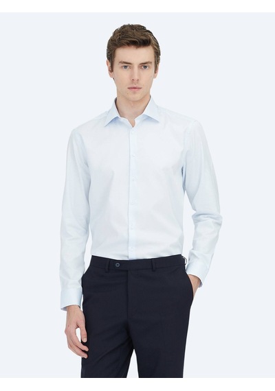 Kip Koyu Mavi Düz Slim Fit Uzun Dokuma Klasik %100 Pamuk Gömlek