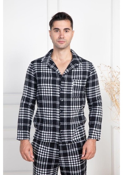 Mecit Pijama Mecit 2950 Erkek Beyaz Ekoseli Büyük Beden Kışlık Pijama Takımı Beyaz