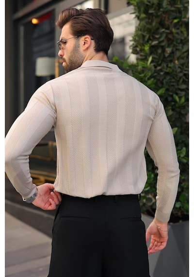 Madmext Taş Rengi Regular Fit Polo Yaka Triko Erkek Kazak E7509
