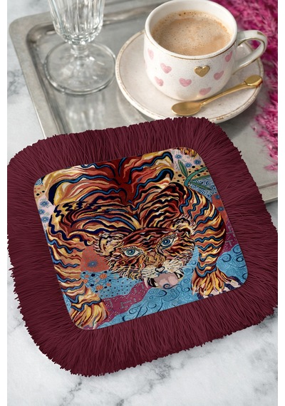 Egzotik Kaplan Motifli Saçaklı Sunum Peçetesi - Canlı Bohem Kırmızı Berceste Bardak Altlığı Mendil Pastel Karamel Egzotik Kaplan Motifli Saçaklı Sunum Peçetesi - Canlı Bohem Kırmızı Berceste Bardak Altlığı Mendil Pastel Karamel