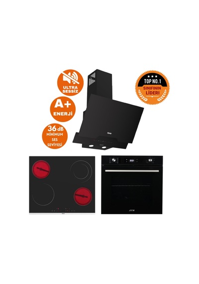Afm Tech Ve Ferre Cava Sessiz Vitro Elektrikli Siyah D063-SA + MS263 + FM7700 Ankastre Set