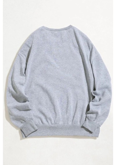 Los Angeles California Sweatshirt - Gri Baskılı Oversize Kışlık Kalın Bisiklet Yala Gri