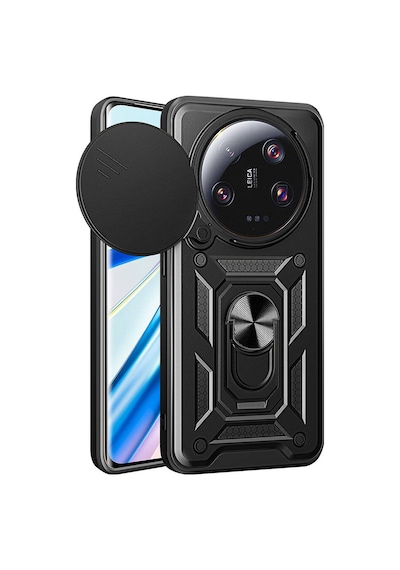 Kilifone - Mi 13 Ultra Uyumlu - Kılıf Magnetik Standlı Kamera Korumalı Sürgülü Vega Kapak - Siyah