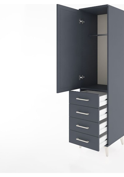 Hyperion Dolap Tek Raflı 4 Çekmeceli Tek Askılı 44x44x182 Antrasit-antrasit Antrasit