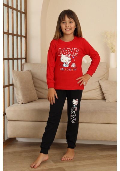 Miniğimin Cicileri Hll Kty Love Baskılı Kız Çocuk Pijama Tak... Kırmızı