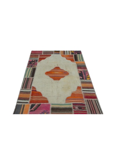El Dokuması Patchwork Vintage Yün-pamuk Naturel Halı 25118 120 X 181 Cm Çok Renkli