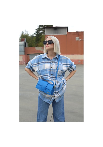Madmext Mavi Oversize Kadın Oduncu Gömlek Mg1589