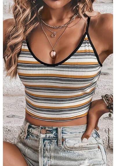 Bella Notte Retro Fitilli Askılı Crop Atlet Çok Renkli