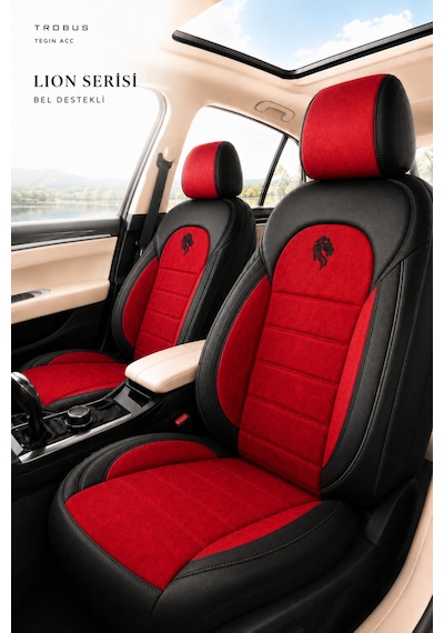 Toyota Aygo 2005-2021 Uyumlu Lion Serisi Kırmızı Siyah Oto Koltuk Kılıfı