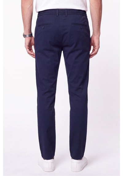 Comfort Fit Beli Lastikli Esnek Keten Lacivert Pantolon P 1221