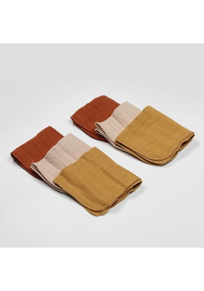Bistyle 6'lı Müslin Mendil 20x20 Cm 90106 Kiremit Bej Hardal Çok Renkli