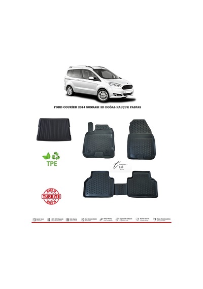Ford Courier 2014 Sonrası 3D Havuzlu Paspas + Bagaj Havuzu Set