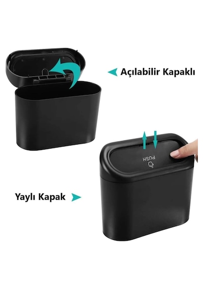 Araç İçi Çöp Kutusu Mini Araba Çöp Kovası Kapaklı, Pratik, Ko