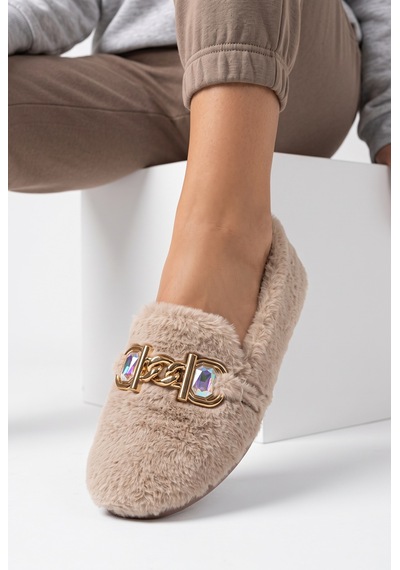 N Moda Panduf Gold Zincir Taşlı Aksesuarlı Kışlık Sıcak Tutan Yumuşak Tabanlı Kapalı Panduf Krem N Moda Panduf Gold Zincir Taşlı Aksesuarlı Kışlık Sıcak Tutan Yumuşak Tabanlı Kapalı Panduf Krem