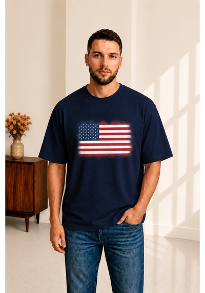 Sngl Tekstil Erkek Oversize Amerika Bayrak Baskılı Kısa Kollu Tişört S M L Xl 2xl Lacivert Sngl Tekstil Erkek Oversize Amerika Bayrak Baskılı Kısa Kollu Tişört S M L Xl 2xl Lacivert