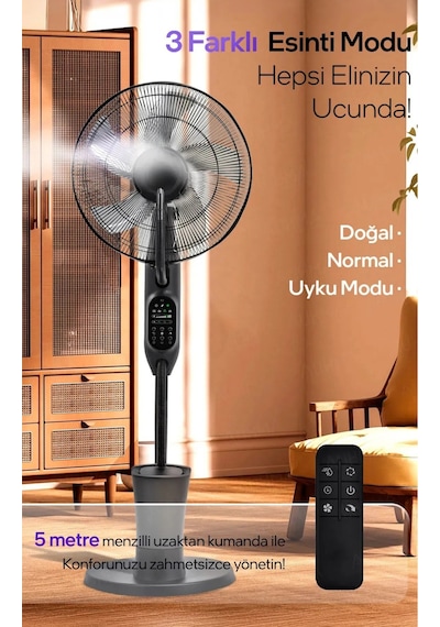 Buzlu Vantilatör Buharlı Nemlendirici Fan Zaman Ayarlı 2.8 Litre 75 Oda Soğutucu Dijital