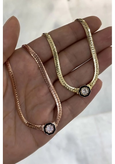 Serenay Sarıkaya Kolye Çağla Kolye Choker Chain 18 K Rose Kaplama 925 Ayar Gümüş Kolye