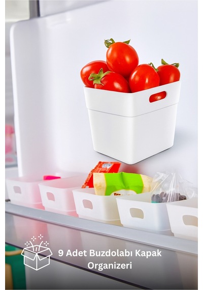 9'lu Set Buzdolabı & Kapak Içi Düzenleyici, Organizer Kutu Plastik 90 X 90 Beyaz Tr Diğer