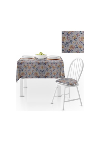 Çiçek Desenli Eskitme Hardal Mürdüm Dijital Baskılı Petek Dokuma Masa Örtüsü 120x140