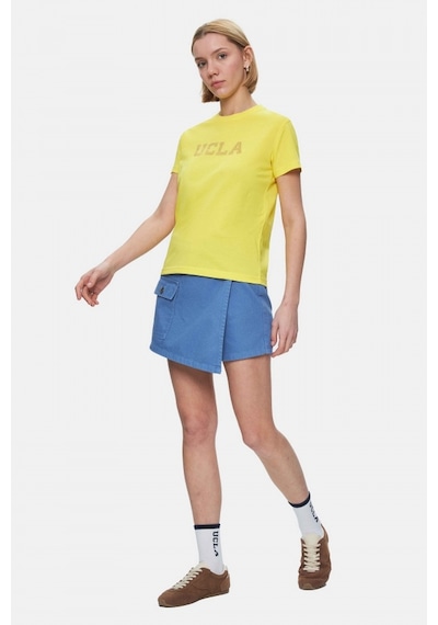 Isolde Açık Sarı Bisiklet Yaka Baskılı Standard Fit Kadın Tshirt Açık Sarı
