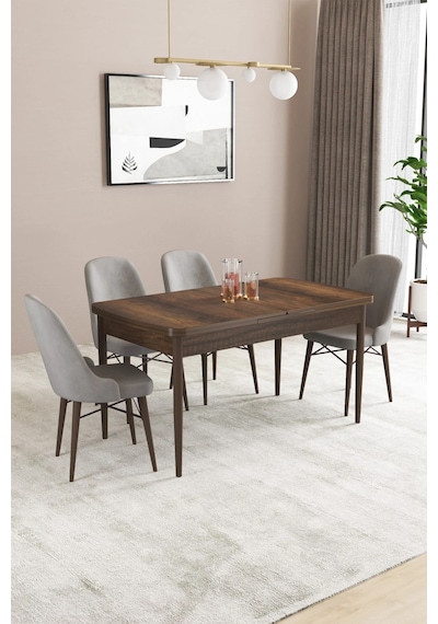 Sar Pakete Almira Serisi, Barok Ahşap Desen 80x132 Açılabilir Mdf Mutfak Masası Takımı 4 Adet Sandalye Gri Sar Pakete Almira Serisi, Barok Ahşap Desen 80x132 Açılabilir Mdf Mutfak Masası Takımı 4 Adet Sandalye Gri