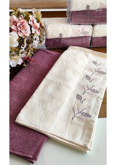 Nurpak Çeyizlik 2.li Set Lüks 50x90cm. %100 Pamuk El,yüz Havlusu Özel Hediyelik Ambalajda Mürdüm