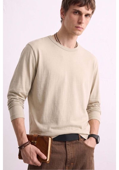 Barrels And Oıl Erkek Bisiklet Yaka İnce Sweatshirt 5074 - Bej Bej