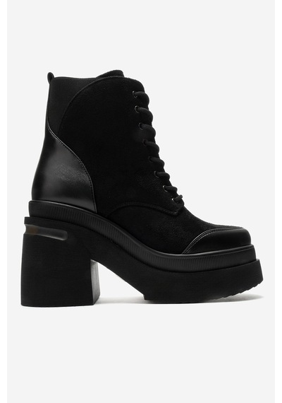 Luvi Shoes Norton Siyah Süet Bağcıklı Fermuarlı Kadın Platform Topuklu Bot