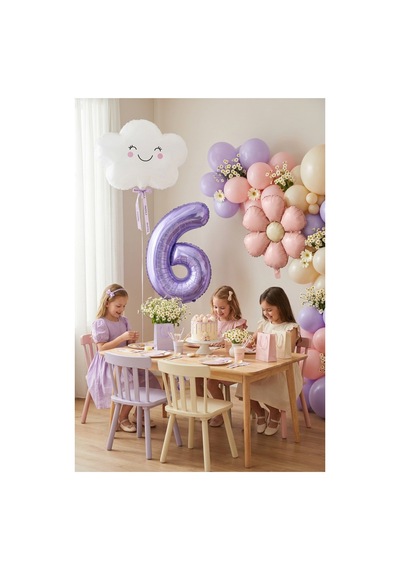 Bulut Rüyası Konsept Mor Rakam 1-9 Yaş Folyo Balon Seti 3 Parça Premium Doğum Günü Süsleme 1 - 12 Yaş