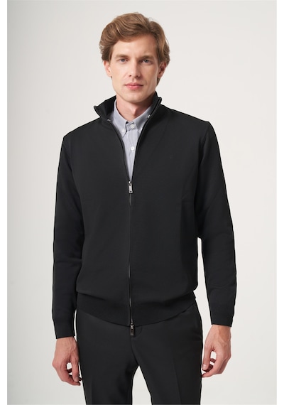 İmza Siyah Dik Yaka Uzun Kol Örme Comfort Fit Pamuklu Hırka Kazak 1012265157