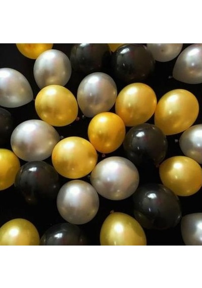 30 Adet Metalik Sedefli Gold-Gümüş-Siyah Karışık Balon Helyumla