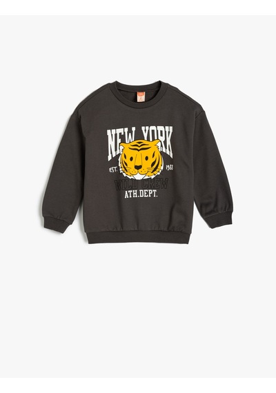 Koton Sweatshirt Aslan Baskılı Uzun Kollu Bisiklet Yaka Pamuklu Antrasit 5wmb10004tk Antrasit